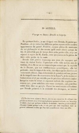 IIe. Article. Voyage en Saxe; Dresde et Leipsig