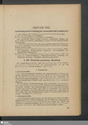 Dritter Teil. Vertretung und Verwaltung der Gemeinden (der Landkreise)