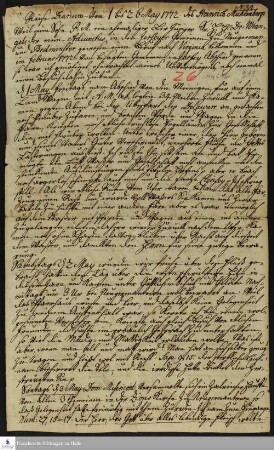 Reisetagebuch von Heinrich Melchior Mühlenberg.