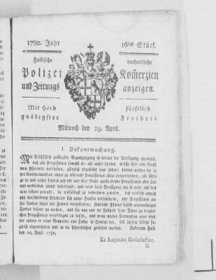 16tes Stück., Ausgabe vom 19. April 1780