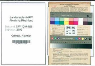 Entnazifizierung Heinrich Cremer , geb. 04.09.1903 (Schlosser)