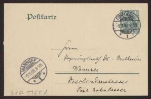 Schreiben an Hermann Muthesius (Postkarte)