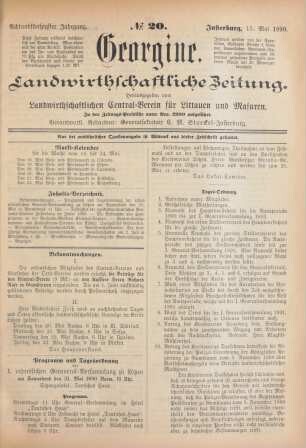 Achtundfünfzigster Jahrgang. No. 20. Insterburg, 15. Mai 1890.