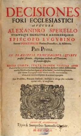 Decisiones fori ecclesiastici, 1