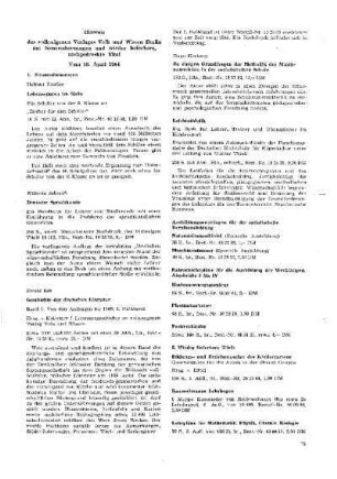Hinweis des volkseigenen Verlages Volk und Wissen Berlin auf Neuerscheinungen und wieder lieferbare, nachgedruckte Titel : vom 18. April 1964