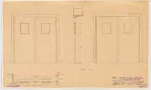 Haus des Rundfunks, Berlin-Charlottenburg: Großer Sendesaal, Tür an der Längswand, Aufriss, Schnitt, Grundriss 1:10