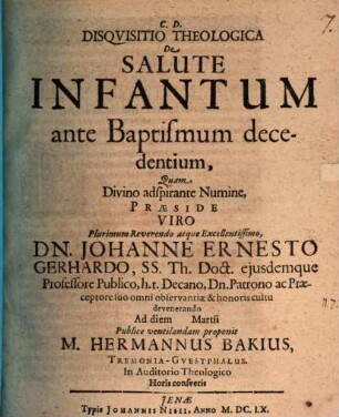 Disquisitio theol. de salute infantum ante baptismum decedentium