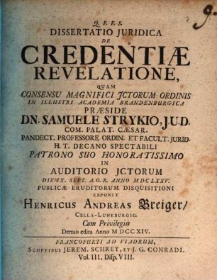 Diss. iur. de credentiae revelatione