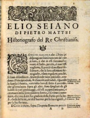 Historie delle prosperità infelici di Elio Seiano