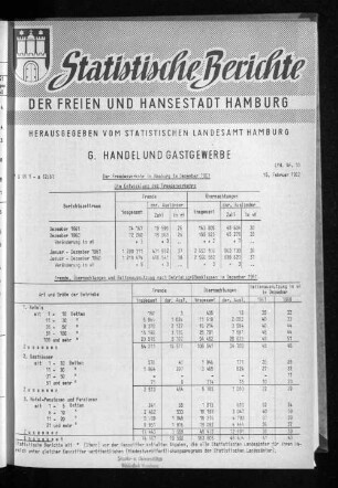 Der Fremdenverkehr in Hamburg im Dezember 1961 : Lfd. Nr. 10