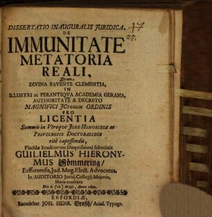 Diss. inaug. iur. de immunitate metatoria reali