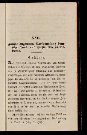 XXIV. Fünfte allgemeine Versammlung deutscher Land- und Forstwirthe zu Doberan