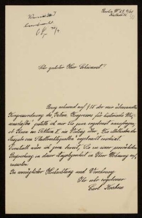 50: Brief von Carl Koehne an Otto von Gierke, Berlin, 4.8.1907