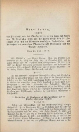 Verordnung, betreffend das Strafrecht und das Strafverfahren ...