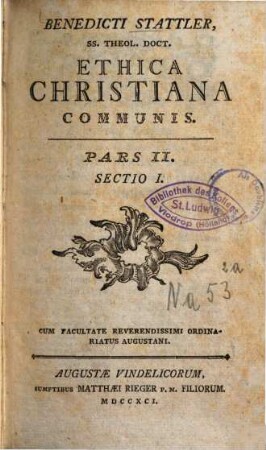 Ethica Christiana Communis, Pars II. Sectio I.