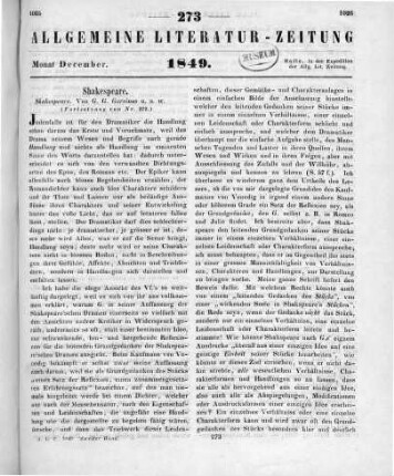 Gervinus, G. G.: Shakespeare. Bd. 2-3. Leipzig: Engelmann 1849 (Fortsetzung von Nr. 272)