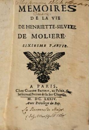 Memoires de la vie de Henriette-Sylvie de Moliere, 6