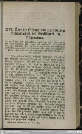 XVI. Über die Bildung und gegenwärtige Beschaffenheit des Erdkörpers im Allgemeinen