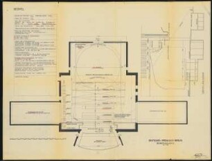 Deutsches Opernhaus (auch: Städtische Oper), Berlin: Grundriss und Längsschnitt der Bühne 1:100