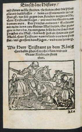 Wie Herr Tristrant zu dem König Haubalin ghen Careches kam/ und mit Grave Riolin ein streit thet.