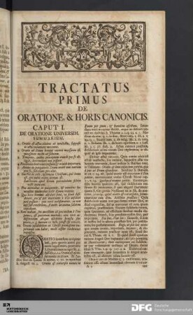 Tractatus Primus De Oratione, & Horis Canonicis.