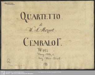 Quartets. Arr - Mus.3972-Q-7 : cemb (2) - E|b; KV 493
