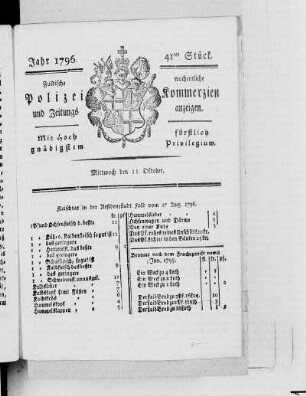 41tes Stück., Ausgabe vom 11. Oktober 1796