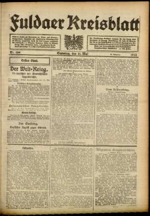 Erste Ausgabe vom Samstag, den 11. Mai 1918.