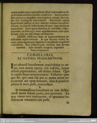 Corollaria Ex Materia Praescriptionis