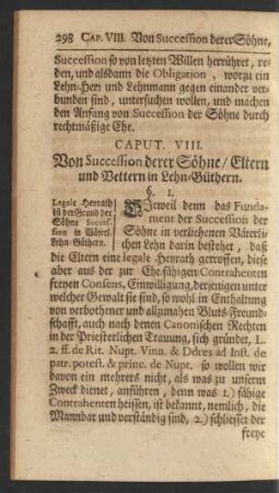 Caput. VIII. Von Succession derer Söhne / Eltern und Vettern in Lehn-Güthern