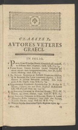Classis I. Autores Veteres Graeci