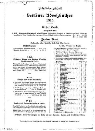 Inhaltsverzeichnis des Berliner Adreßbuches 1915