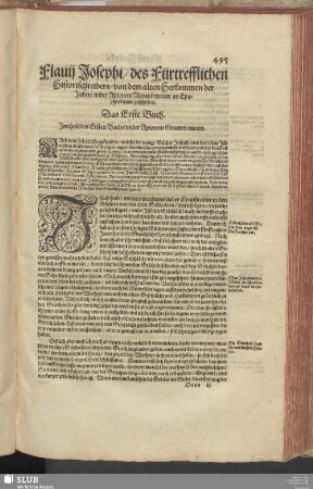 Flavij Josephi, des Fürtrefflichen Historischreibers, von am alten Herkommen der Juden, wider Apionem Alexandrinum, an Epaphroditum geschriben
