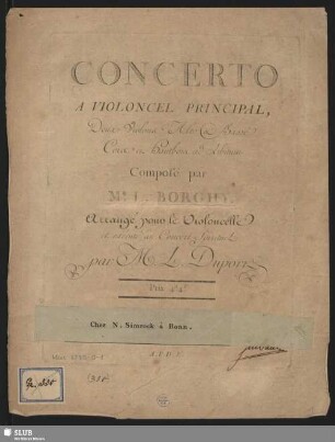 Concerto a violoncel principal, deux violons alto & basse cors et hautbois ad libitum