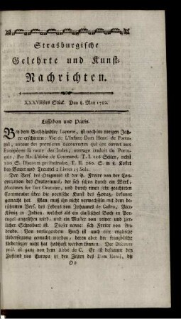 XXXVIIstes Stück. Den 8. May 1782.