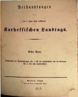 Verhandlungen des Kurhessischen Landtages. 1847,1 (1848)