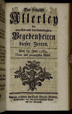 Den 19. Julii 1763. Neun und zwanzigstes Stück.