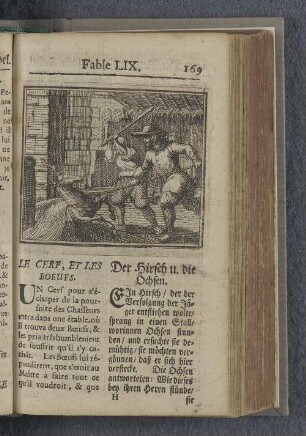Fable LIX. : Le cerf, et les boeufs. Der Hirsch u. die Ochsen.