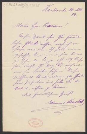 Brief an Wilhelm Praetorius : 30.12.1884
