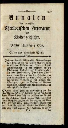 Sieben und zwanzigste Woche
