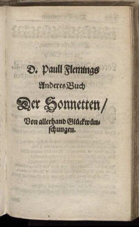 D. Paull Flemings Anderes Buch Der Sonnetten/ Von allerhand Glückwünschungen.