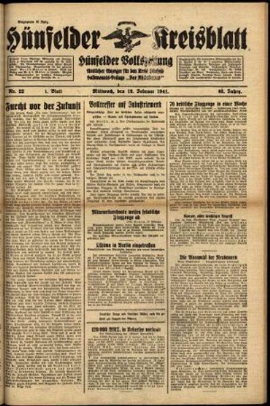 Erste Ausgabe vom Mittwoch, den 19. Februar 1941.