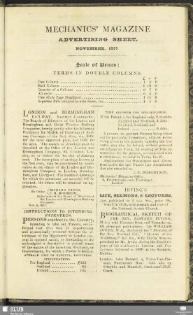 Advertising Sheet. November, 1835