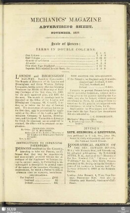 Advertising Sheet. November, 1835