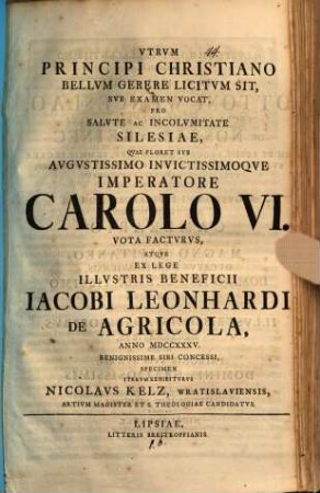 Utrum principi christiano bellum gerere licitum sit