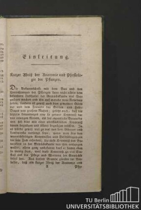 Einleitung. Kurzer Abriß der Anatomie und Physiologie der Pflanzen.