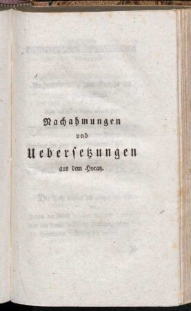 Nachahmungen und Uebersetzungen aus dem Horatz.