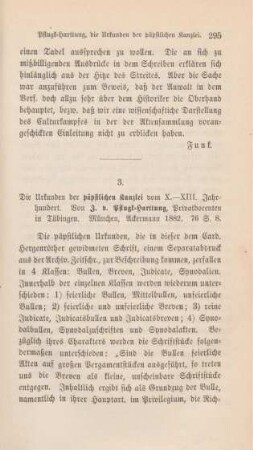 295-296 [Rezension] Pflugk-Harttung, Julius von, Die Urkunden der Paepstlichen Kanzlei