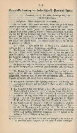 General-Versammlung des landwirthschaftl. Provinzial-Vereins.