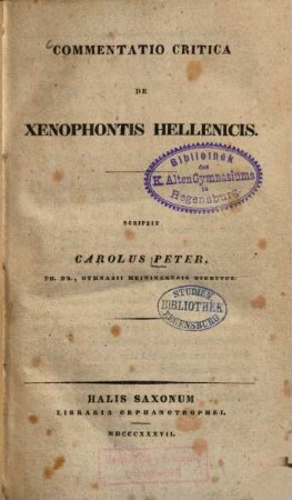 Commentatio critica de Xenophontis Hellenicis